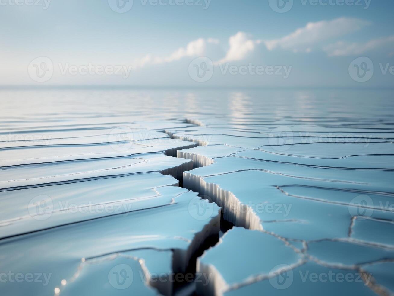 Serene Ocean Crack Reflection Zigzagging Across Calm Blue Water Surface photo
