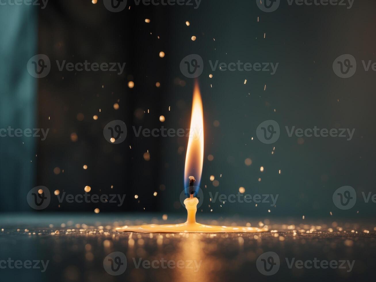 Melting Candle Flame in Quiet Dark Room Exuding Moody Melancholic Atmosphere photo