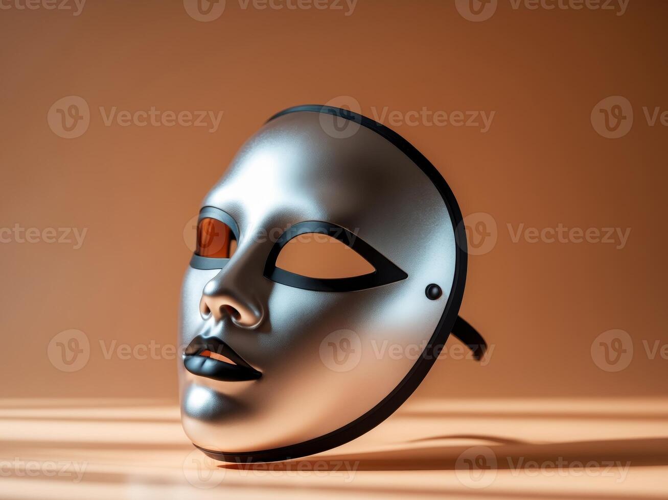 a silver and black mask on an orange background photo