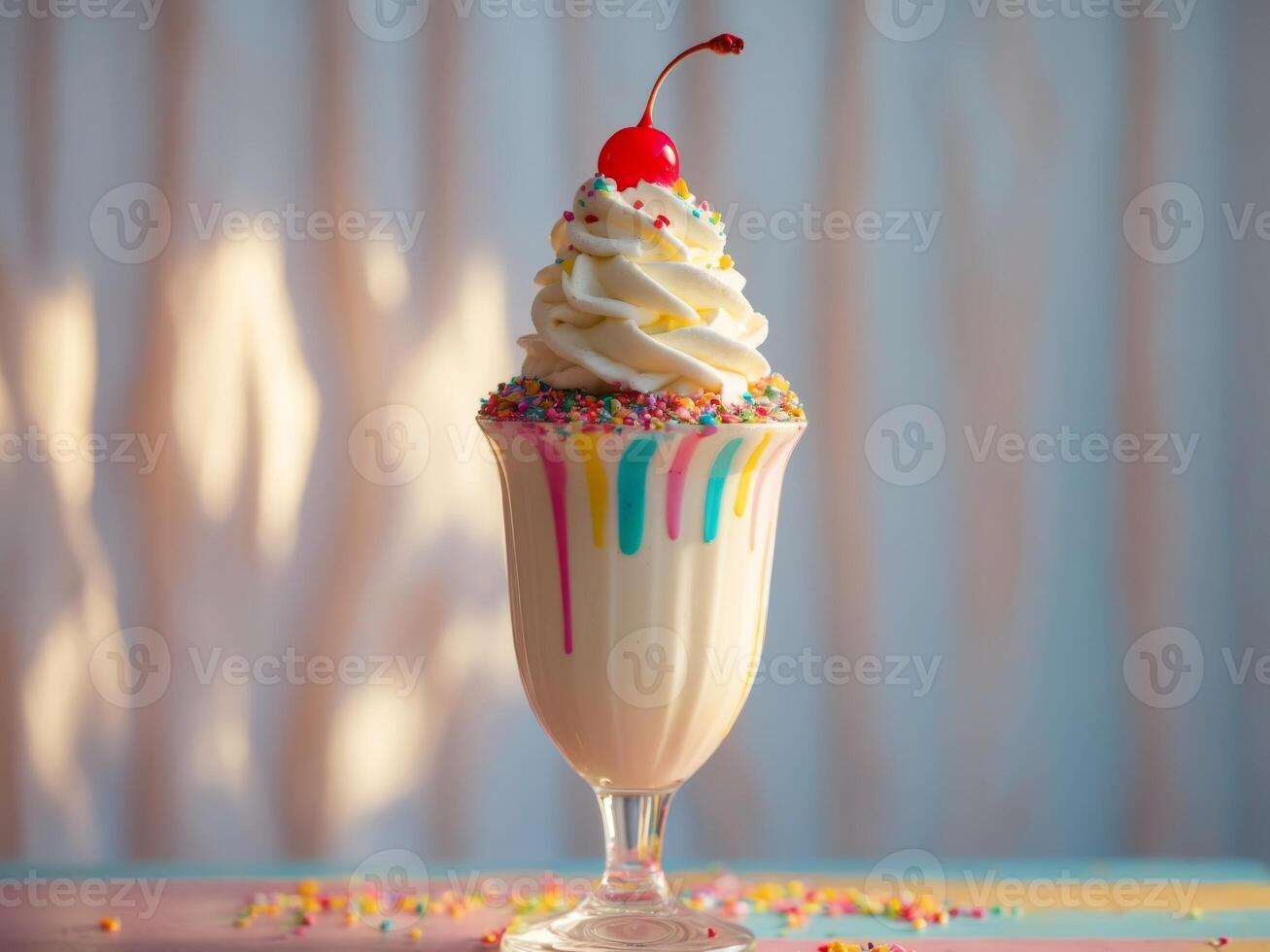 Delicious Banana Split Gourmet Milkshake at Carnival Sweet Treats Whipped Cream Sprinkles photo