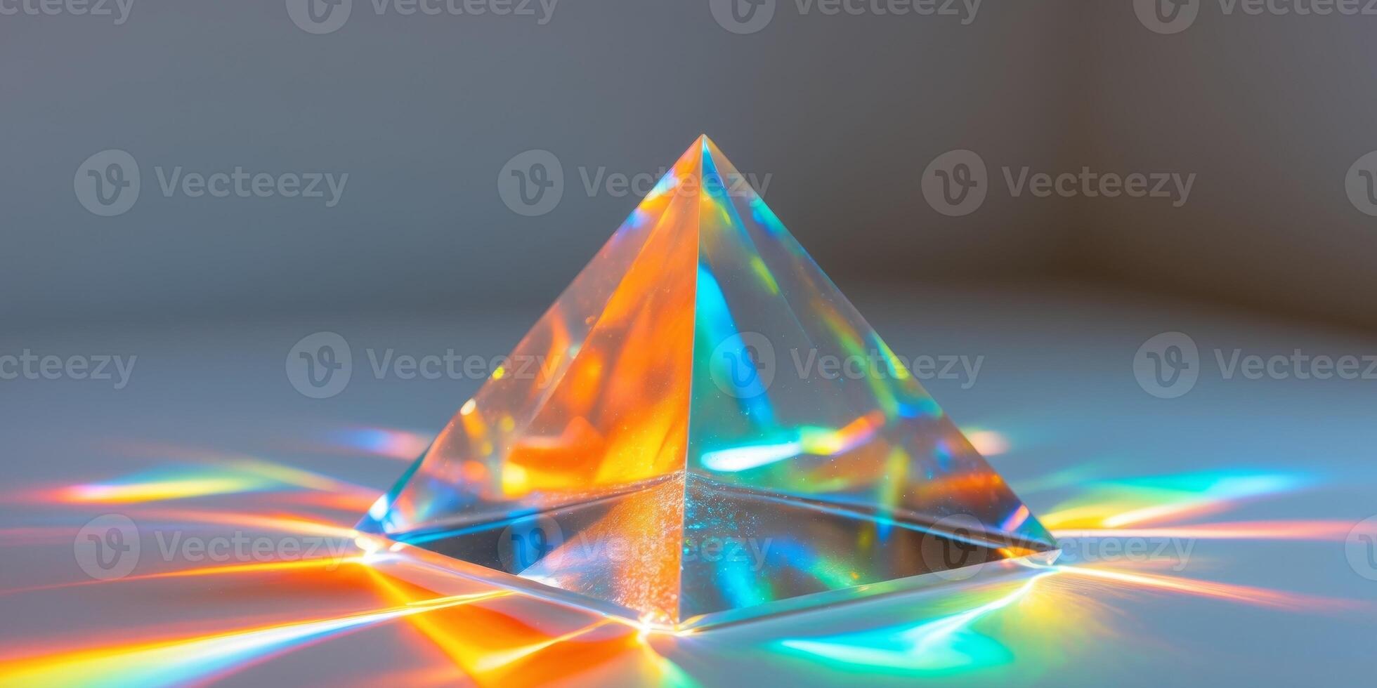 Glass Pyramid Prism Refracting Light Colorful AbstractGlass Pyramid Prism Refracting Light Colorful Abstract. photo
