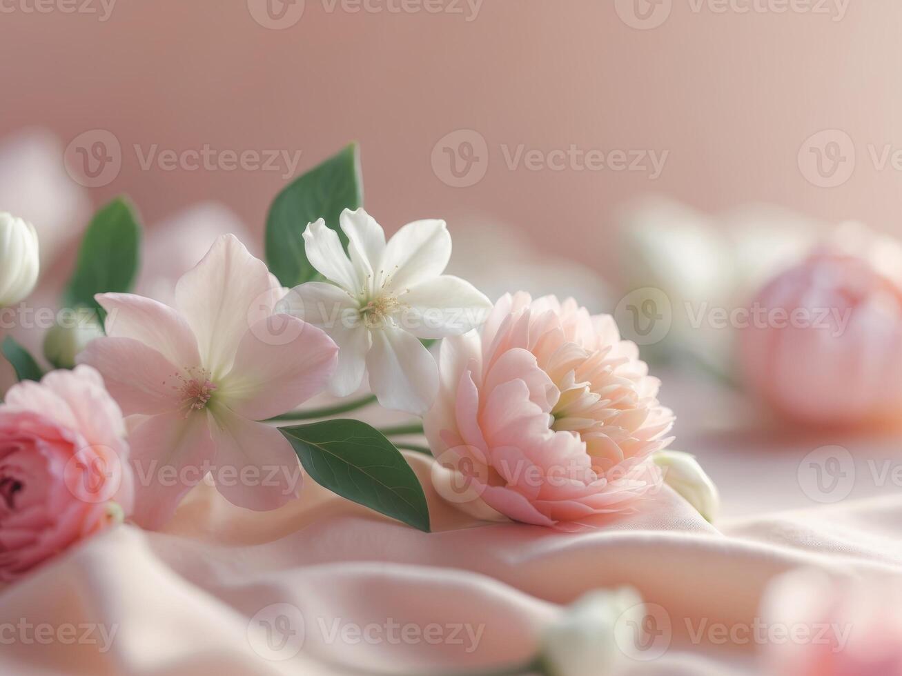 Beautiful Composition of Pink and White Flowers on a Soft Pink BackgroundBeautiful Composition of Pink and White Flowers on a Soft Pink Background. photo