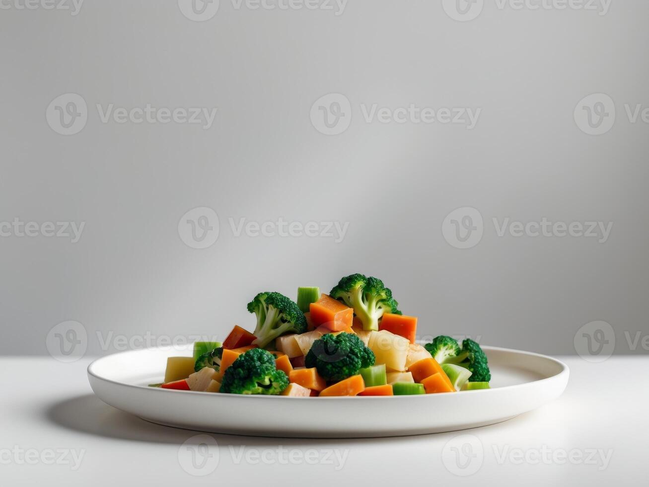 Vegan or vegetarian meal made with steamed soy meat and chopped vegetablesVegan or vegetarian meal made with steamed soy meat and chopped vegetables. photo