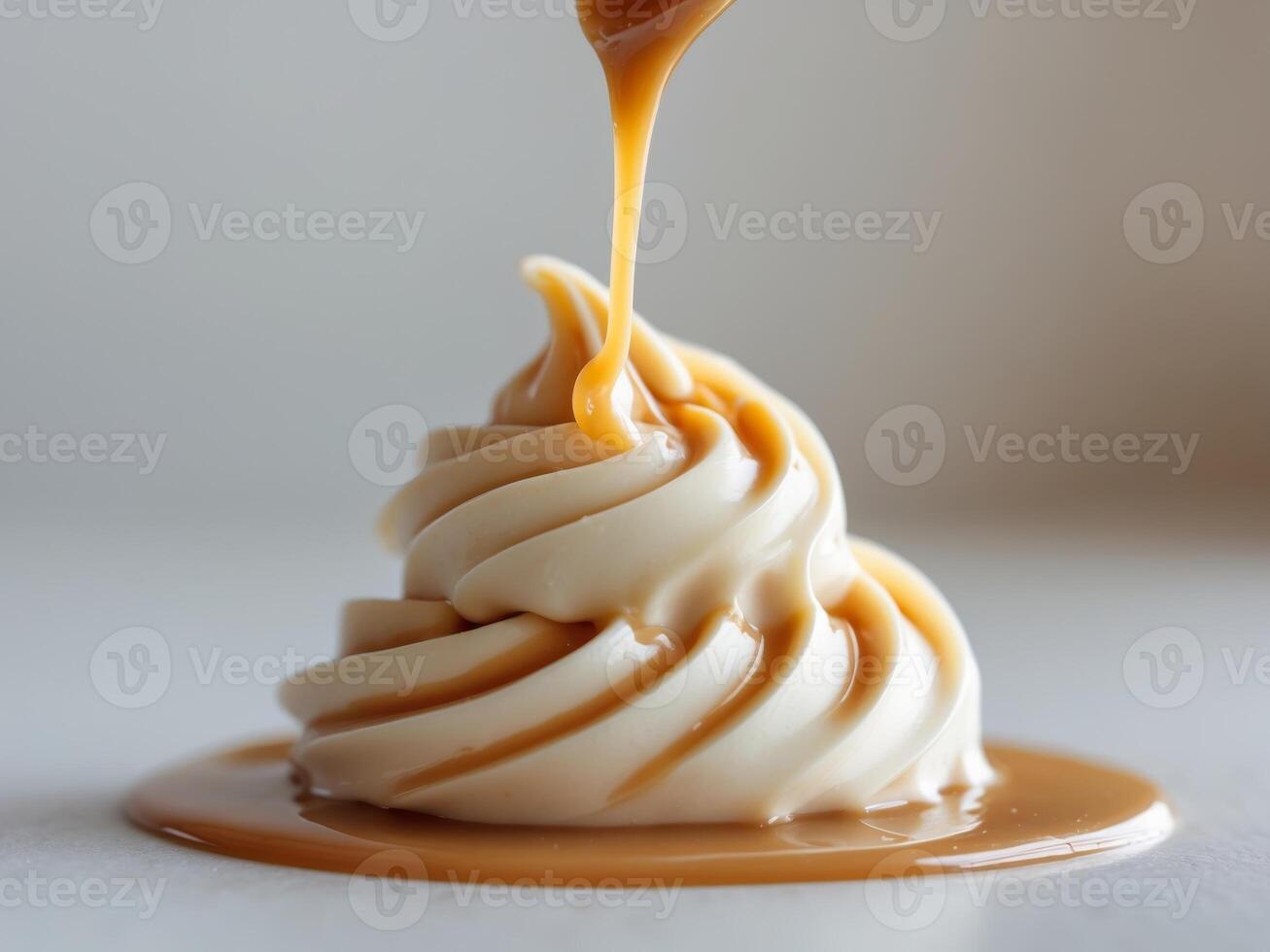 Delicious Creamy Caramel Swirl Frozen Yogurt Dessert Treat photo