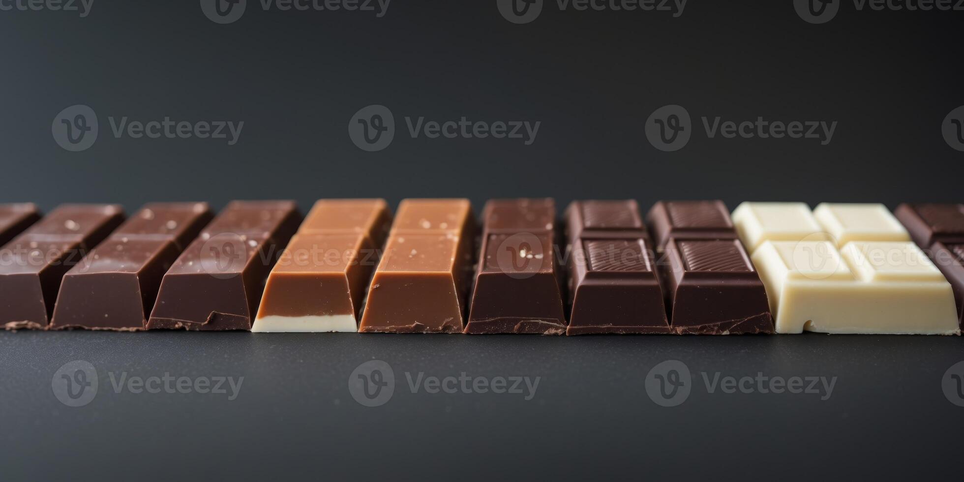chocolate bars arranged in a row on a black background photo