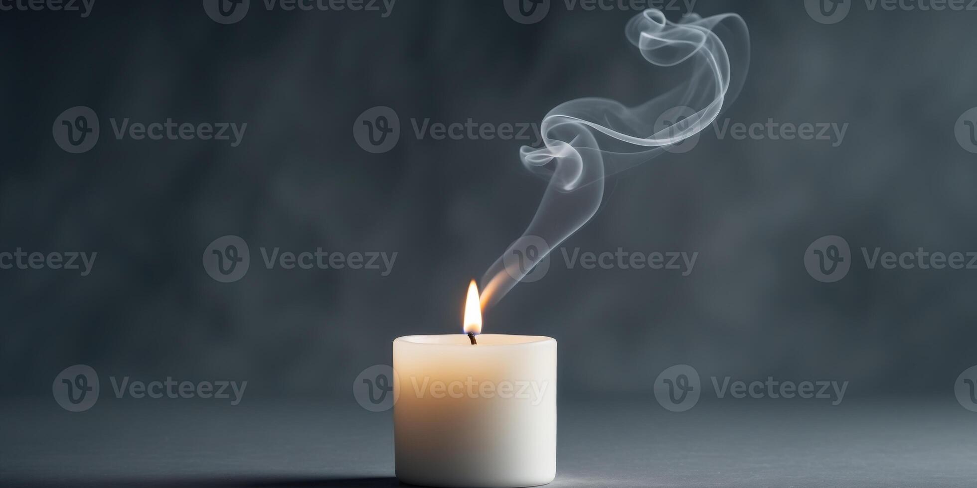 Tranquil White Candle and Smoke on Dark Background - Copy Space for Business Concept photo