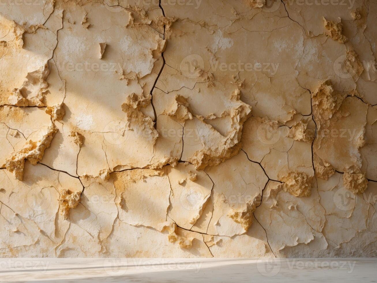 Textured wall with cracked golden plaster photo