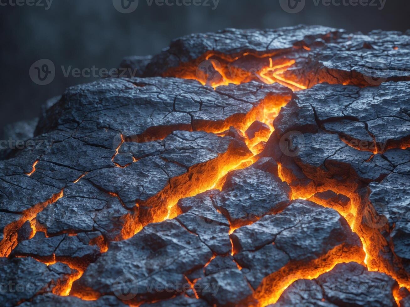 Textured volcanic rock surface with glowing cracksTextured volcanic rock surface with glowing cracks. photo