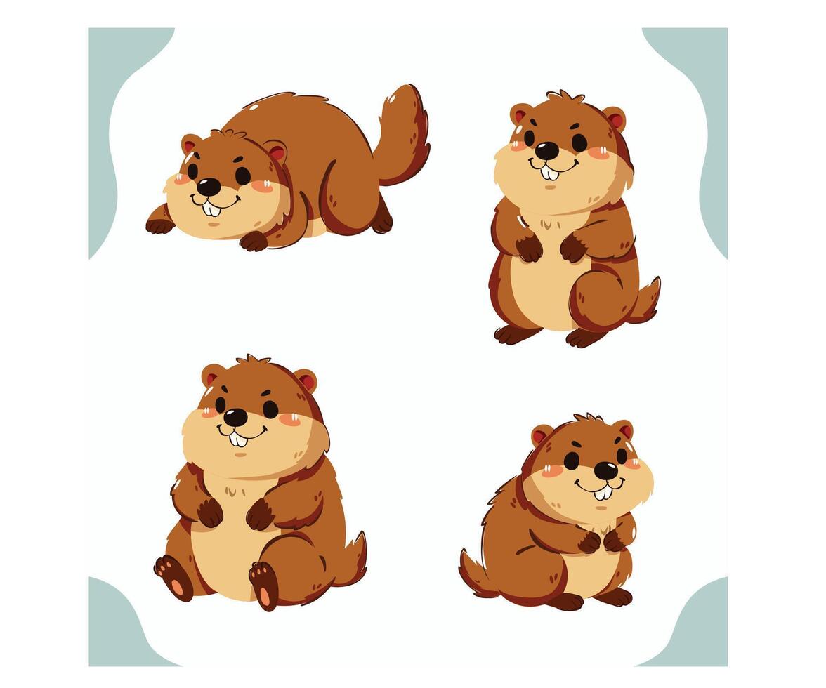 Cute Cartoon Groundhog and Nature vector