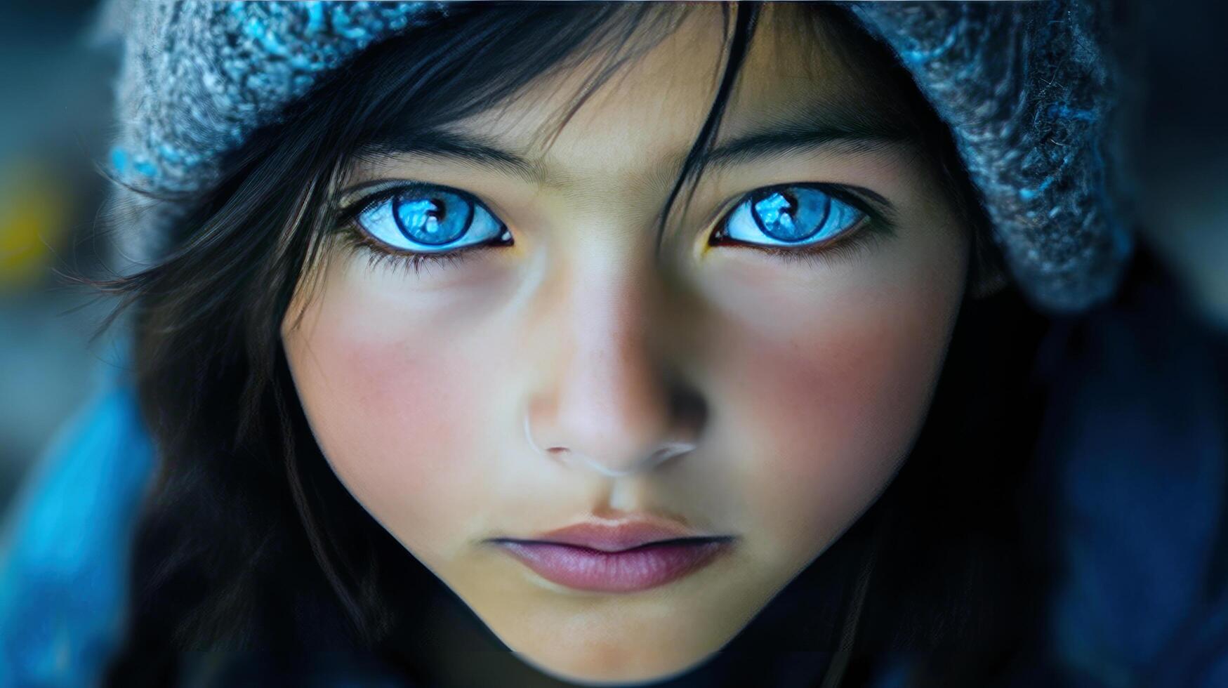 A Young Girl's Gaze A Captivating Portrait in Nature's Embrace photo