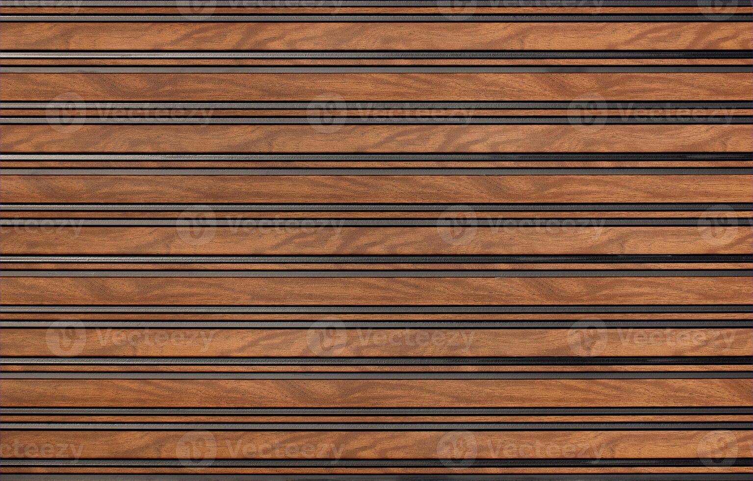 Smooth horizontal oak planks in the interior of the wall with a pronounced grain pattern. photo