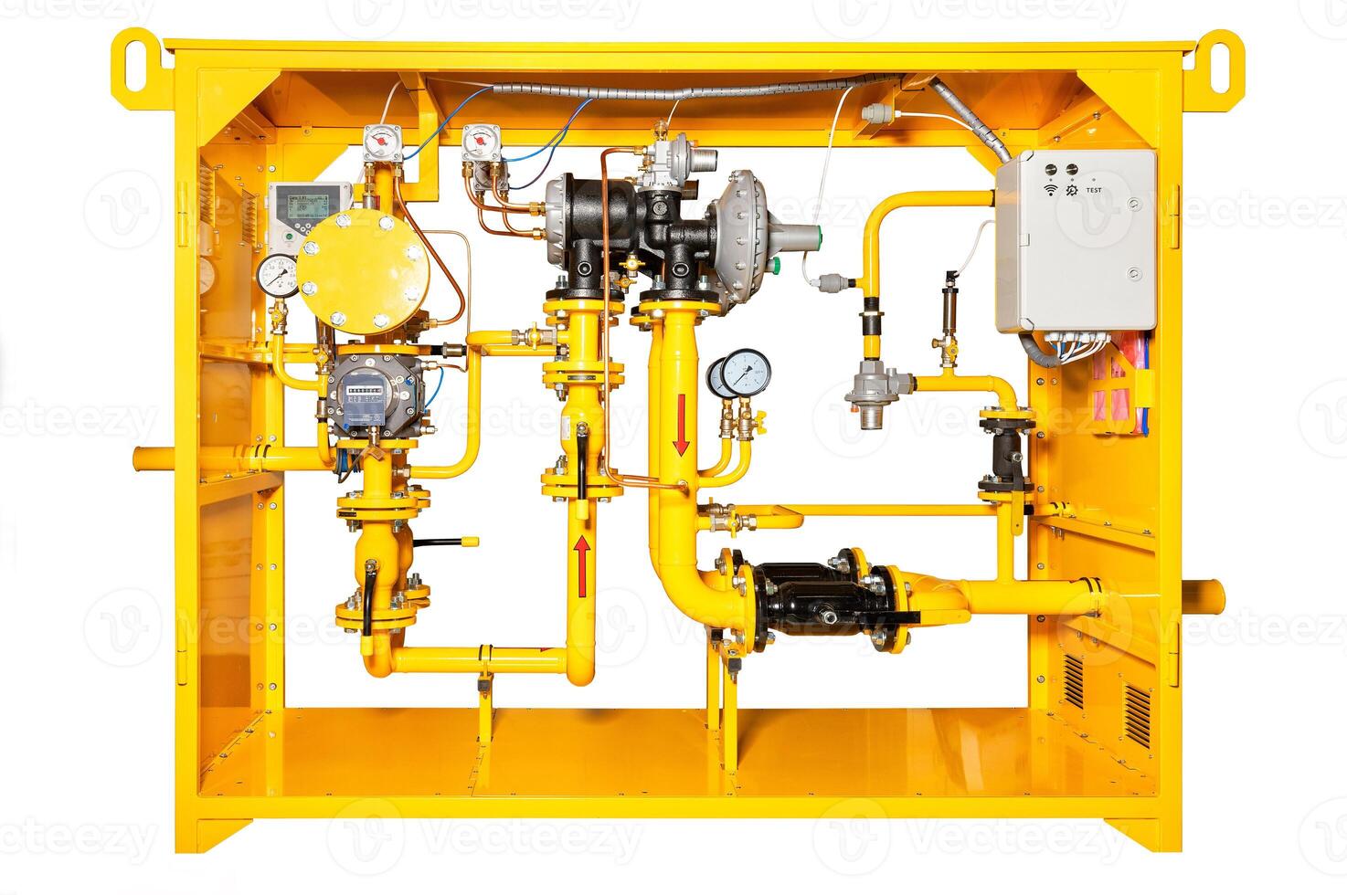 The gas control station is a fully finished product for reducing gas pressure. The image is isolated on a white background. photo