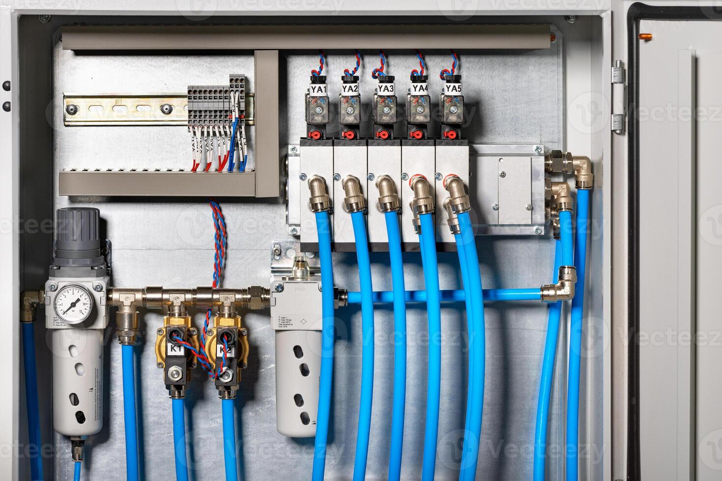 A fragment of a modular assembly system with compressed air purification devices. photo