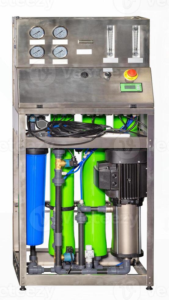 The reverse osmosis plant is designed for central water supply, local wells and wells. photo