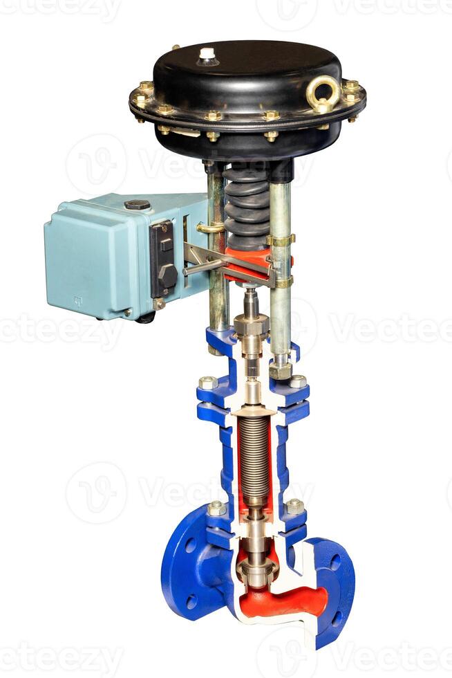 Pressure reducing valve to reduce and regulate high inlet pressure to lower outlet pressure. Internal components and design. photo