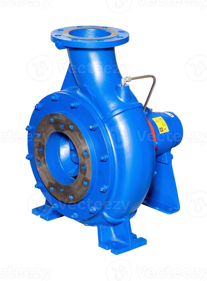 Blue industrial water pump isolated, isolated on white background. photo