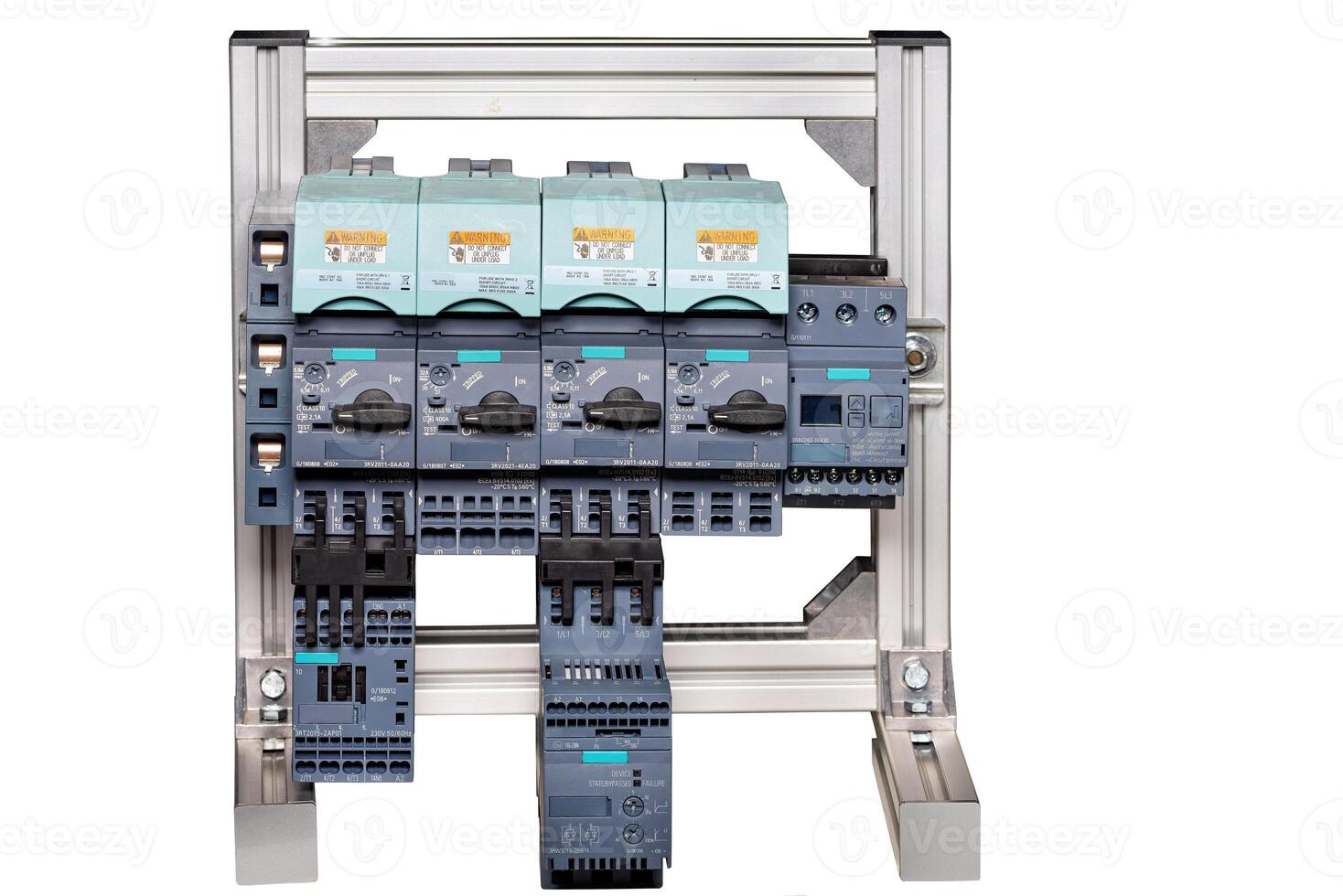 Innovative control panel design showcasing advanced electronic components and efficient organization, isolated on white background. photo