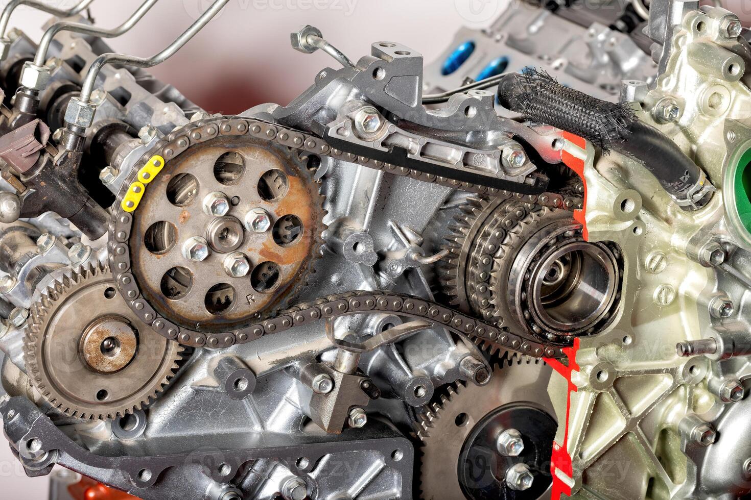 Intricate details of an engine showcasing gears and machinery in dynamic engineering exploration photo