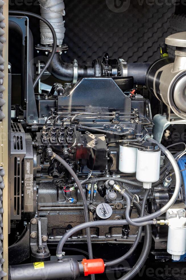 Powerful diesel engine showcased in industrial setting with intricate components photo