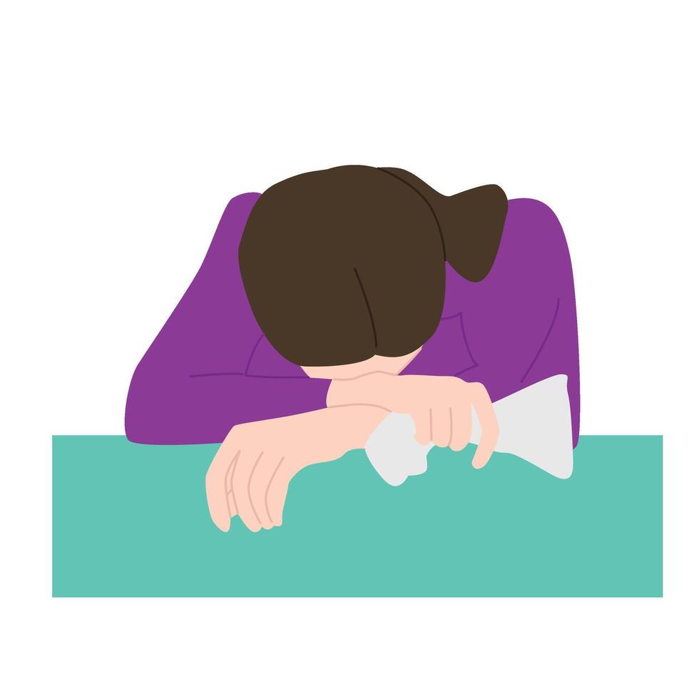Woman sad crying Mental Health Illustration vector