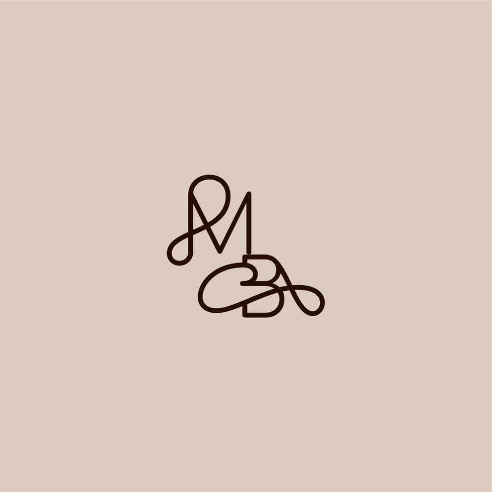 wedding typography monogram luxurious organic style and elegant concept MB dynamic line initial letter vector