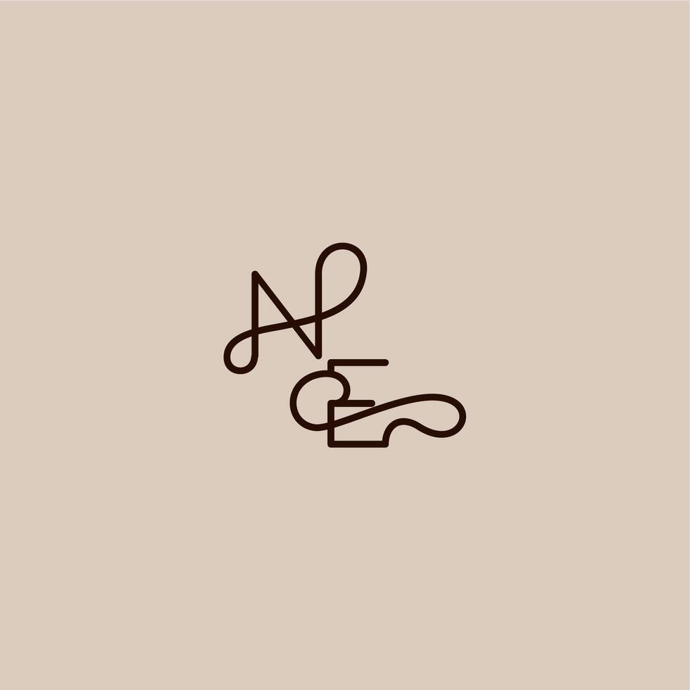 wedding typography monogram luxurious organic style and elegant concept NE dynamic line initial letter vector