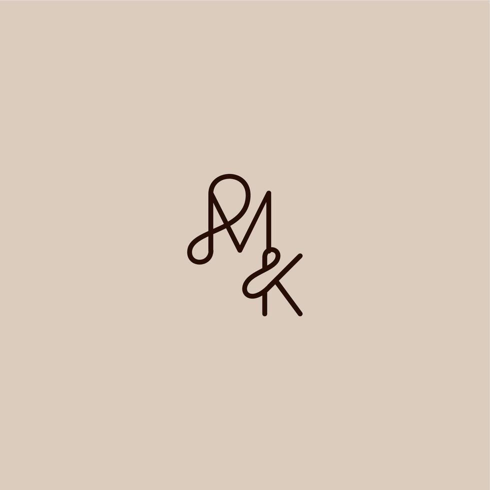 wedding typography monogram luxurious organic style and elegant concept MK dynamic line initial letter vector