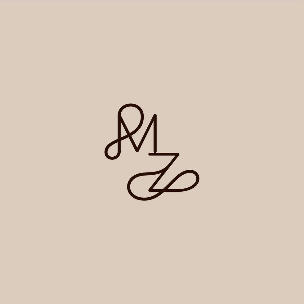 wedding typography monogram luxurious organic style and elegant concept MZ dynamic line initial letter vector