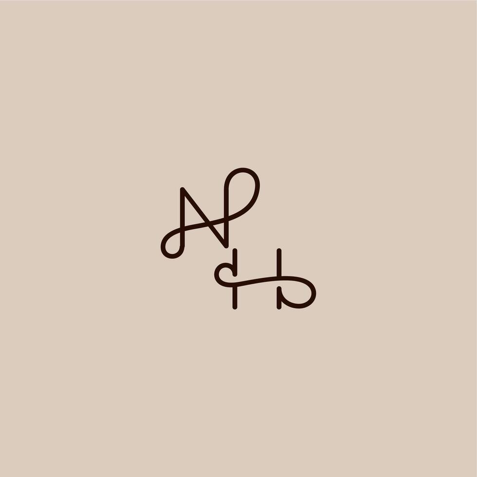 wedding typography monogram luxurious organic style and elegant concept NH dynamic line initial letter vector