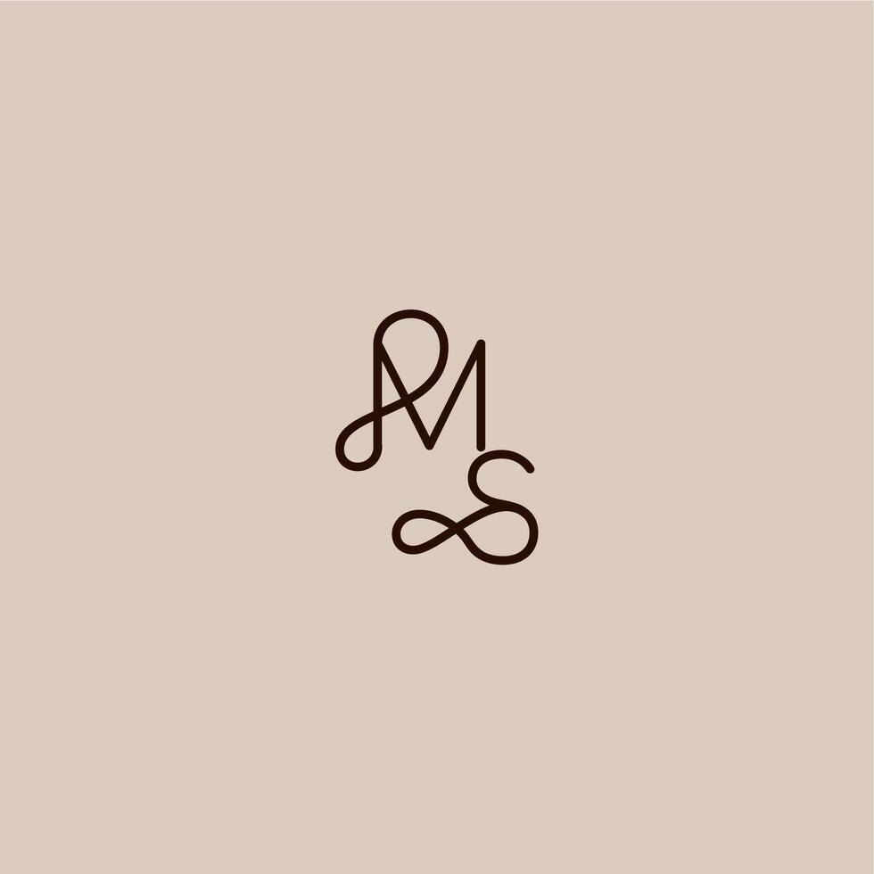 wedding typography monogram luxurious organic style and elegant concept MS dynamic line initial letter vector