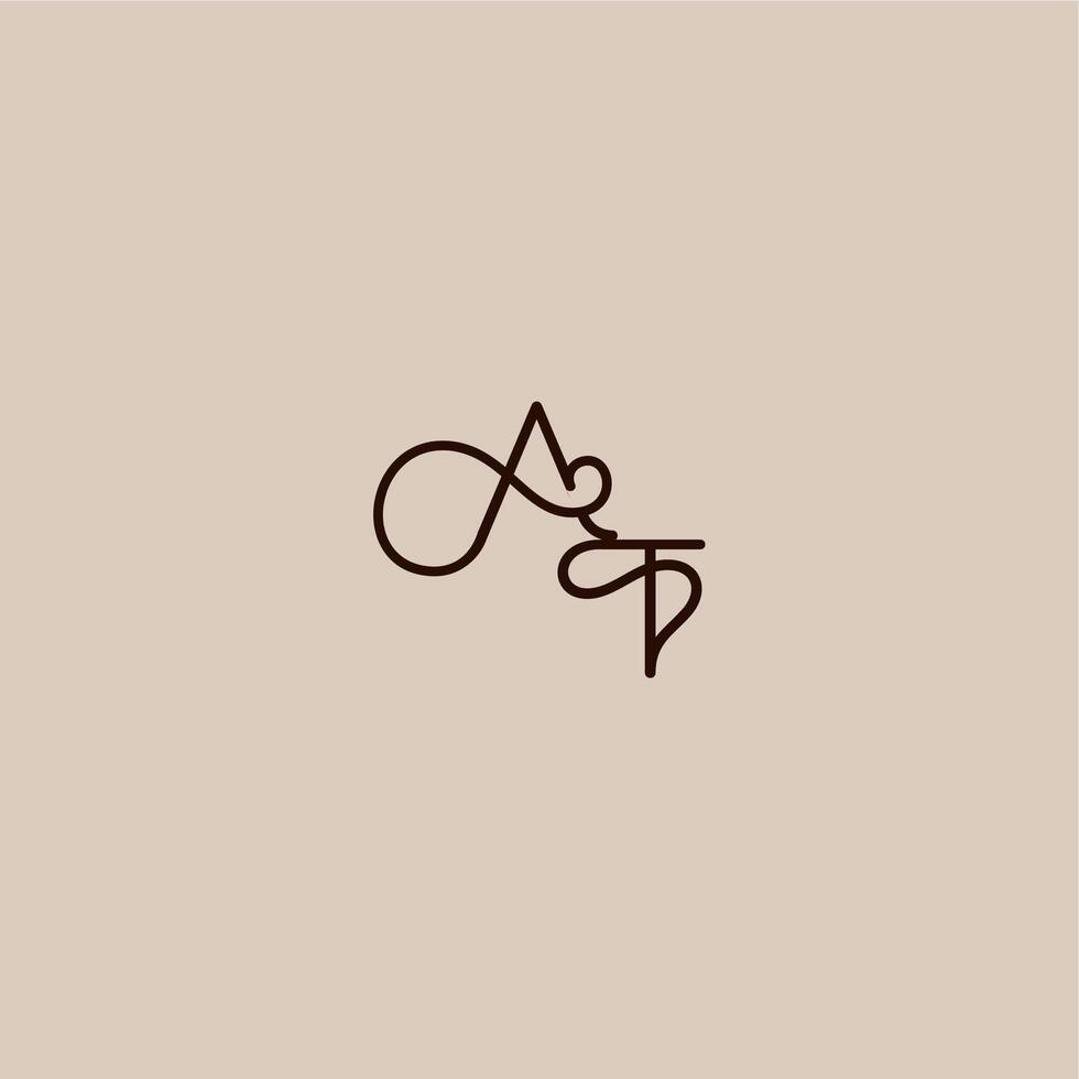 wedding typography monogram luxurious organic style and elegant concept AT dynamic line initial letter vector