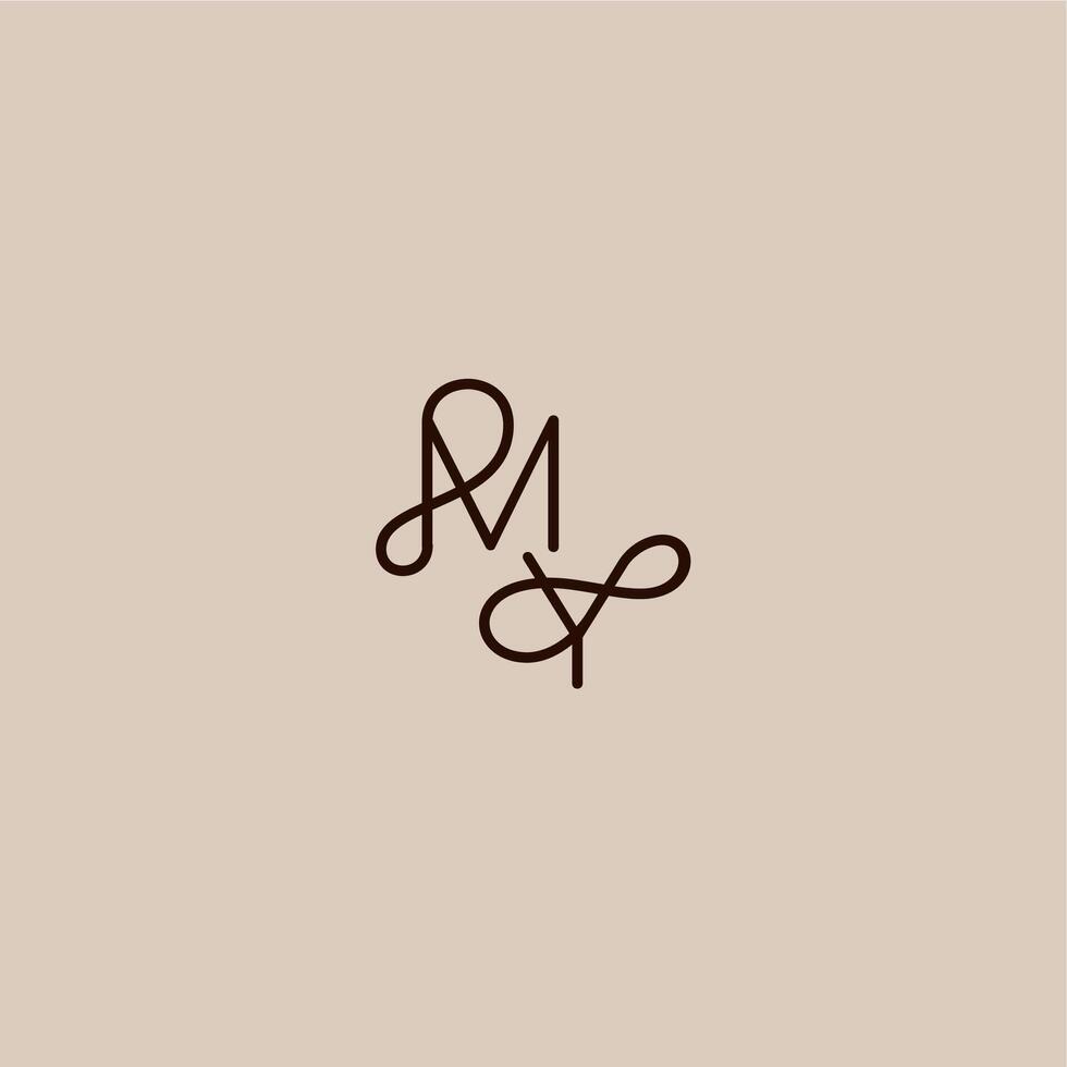 wedding typography monogram luxurious organic style and elegant concept MY dynamic line initial letter vector