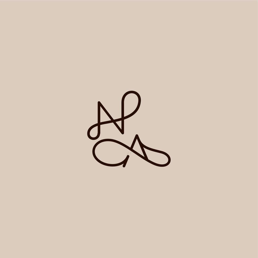 wedding typography monogram luxurious organic style and elegant concept NA dynamic line initial letter vector