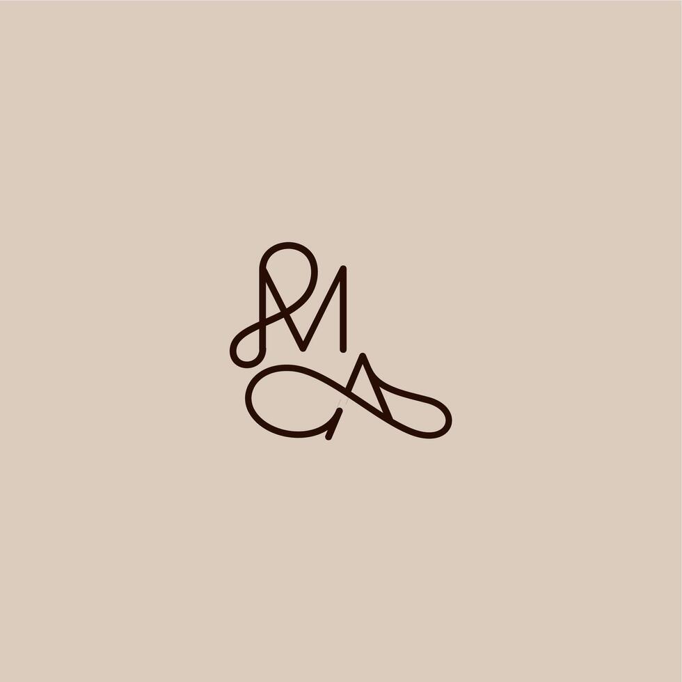 wedding typography monogram luxurious organic style and elegant concept MA dynamic line initial letter vector