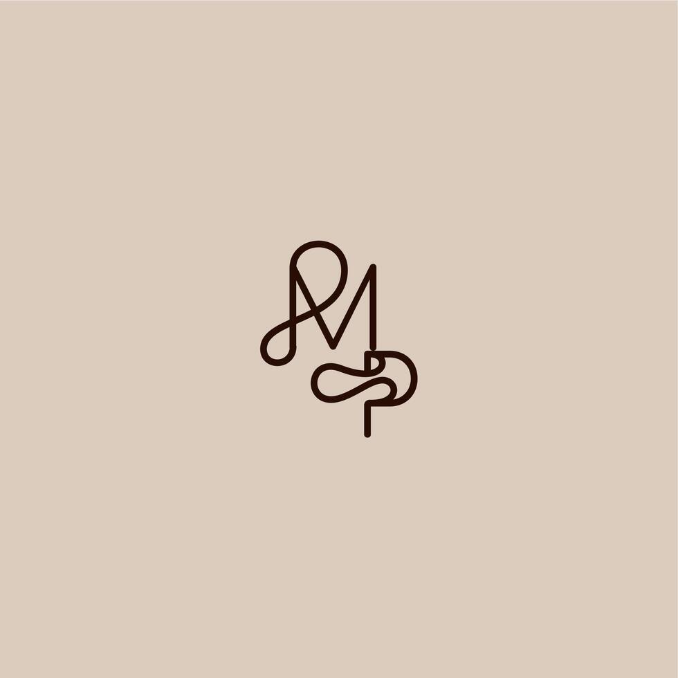 wedding typography monogram luxurious organic style and elegant concept MP dynamic line initial letter vector