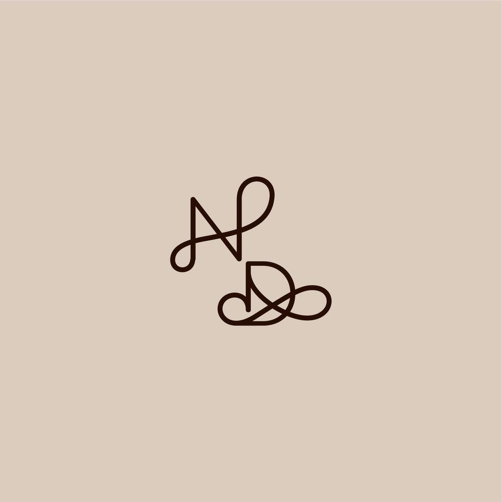 wedding typography monogram luxurious organic style and elegant concept ND dynamic line initial letter vector