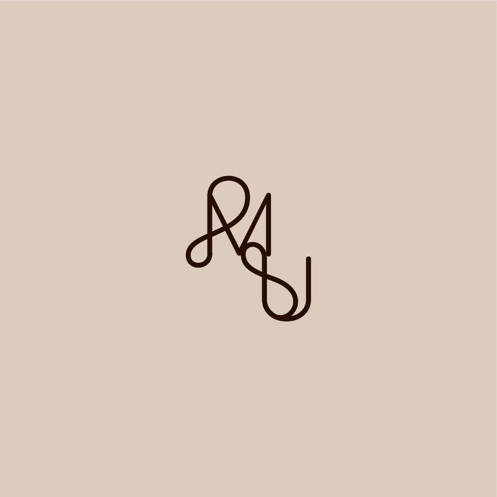 wedding typography monogram luxurious organic style and elegant concept MU dynamic line initial letter vector