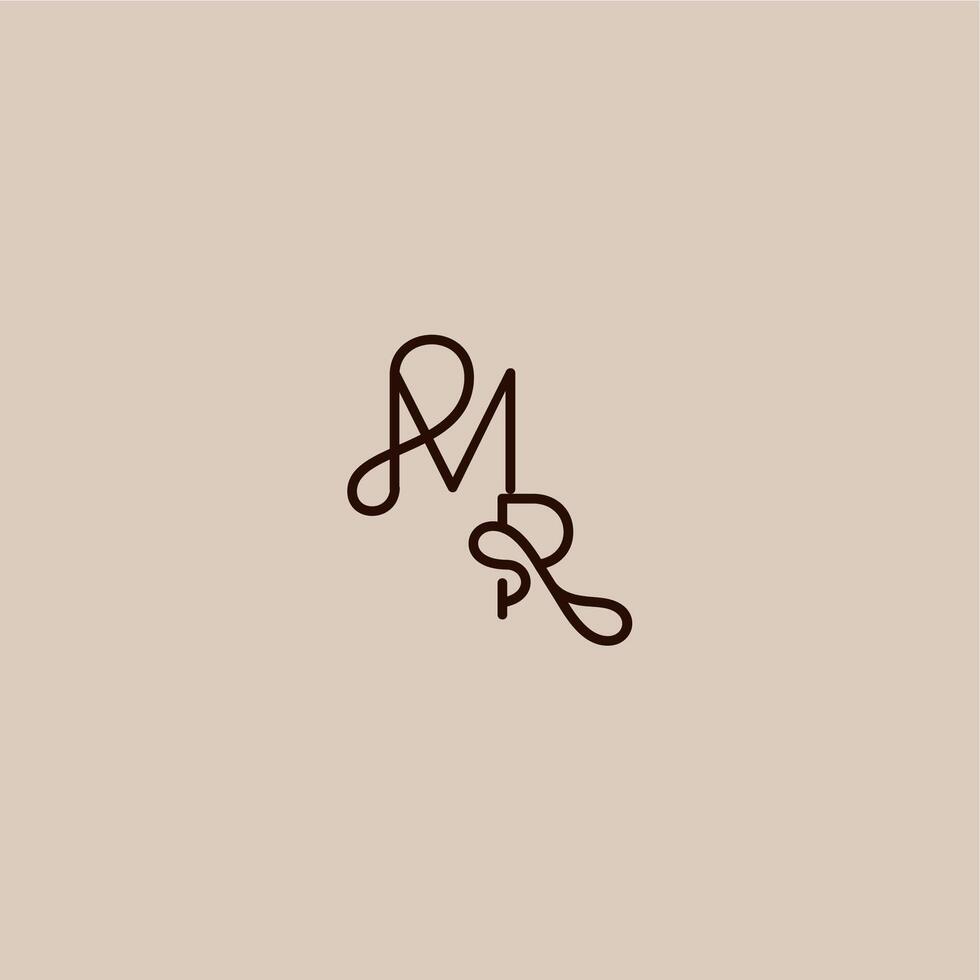 wedding typography monogram luxurious organic style and elegant concept MR dynamic line initial letter vector