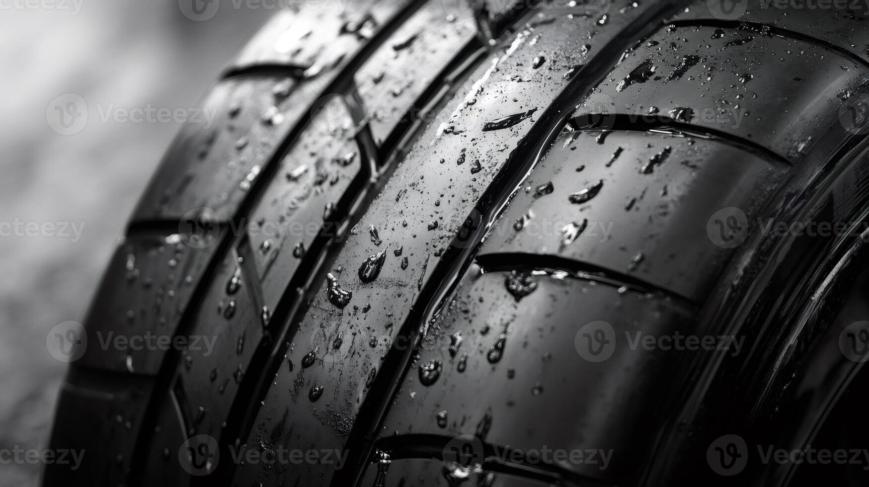 Wet tire tread creating a beautiful pattern with water drops photo