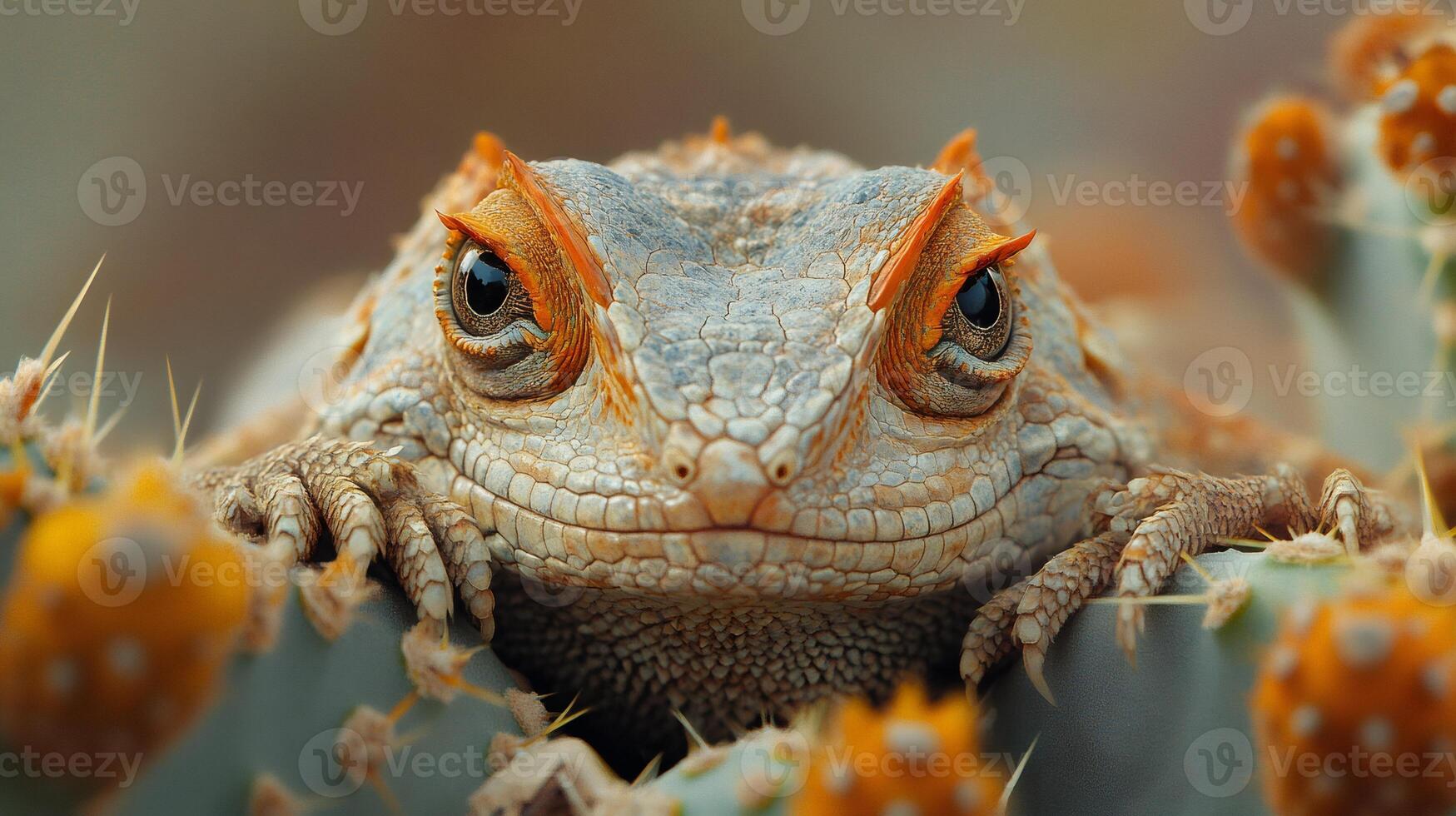 Phrynosoma mcalli hiding in a cactus in the desert photo