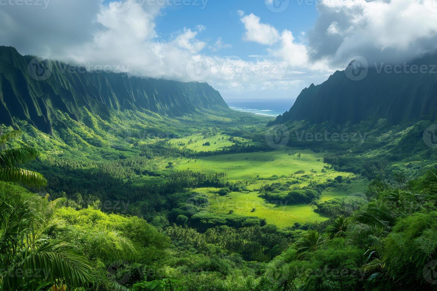 Ho'omaluhia botanical garden showing lush green tropical landscape photo