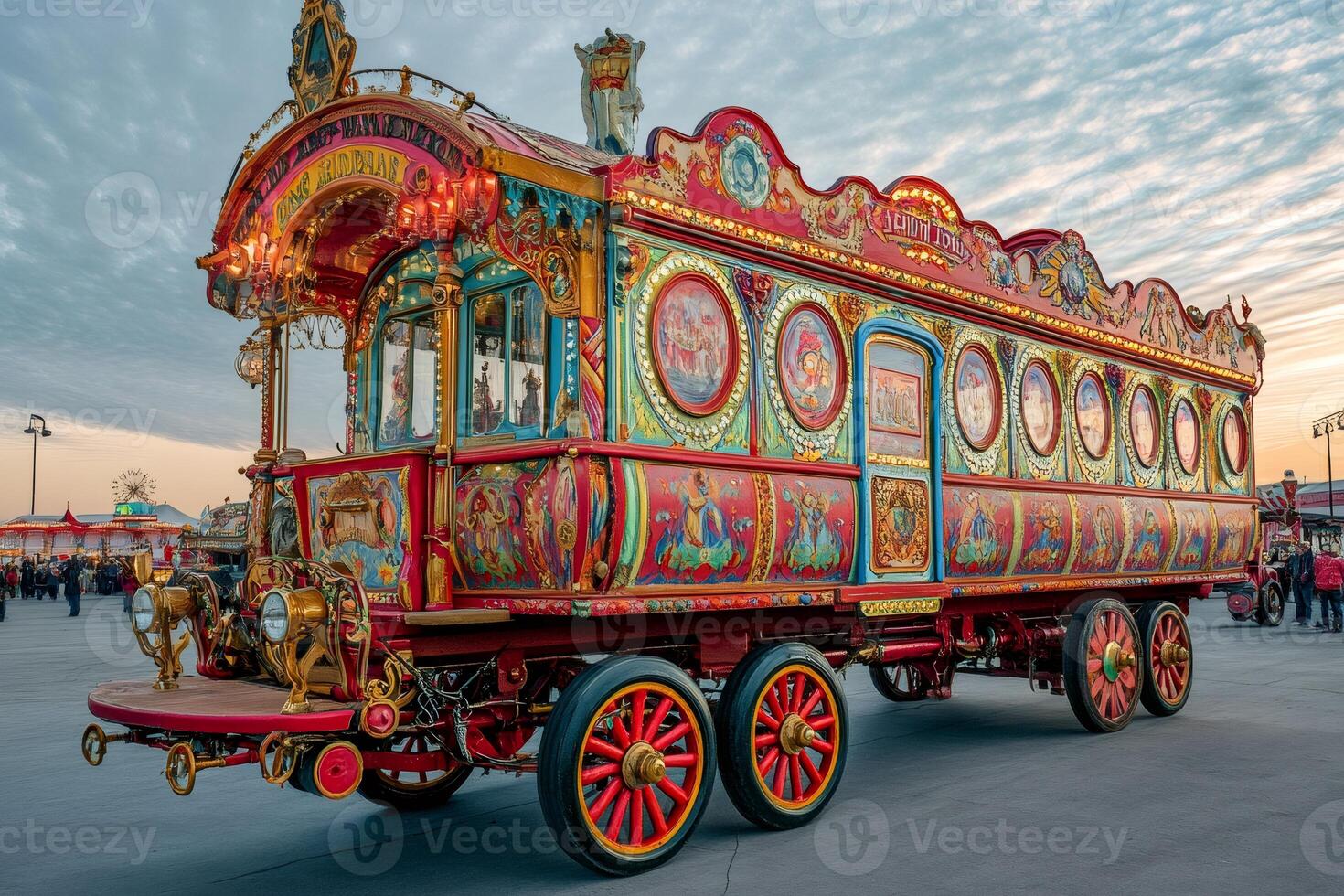 The breathtakingly ornate circus wagon showcasing traditional craftsmanship photo