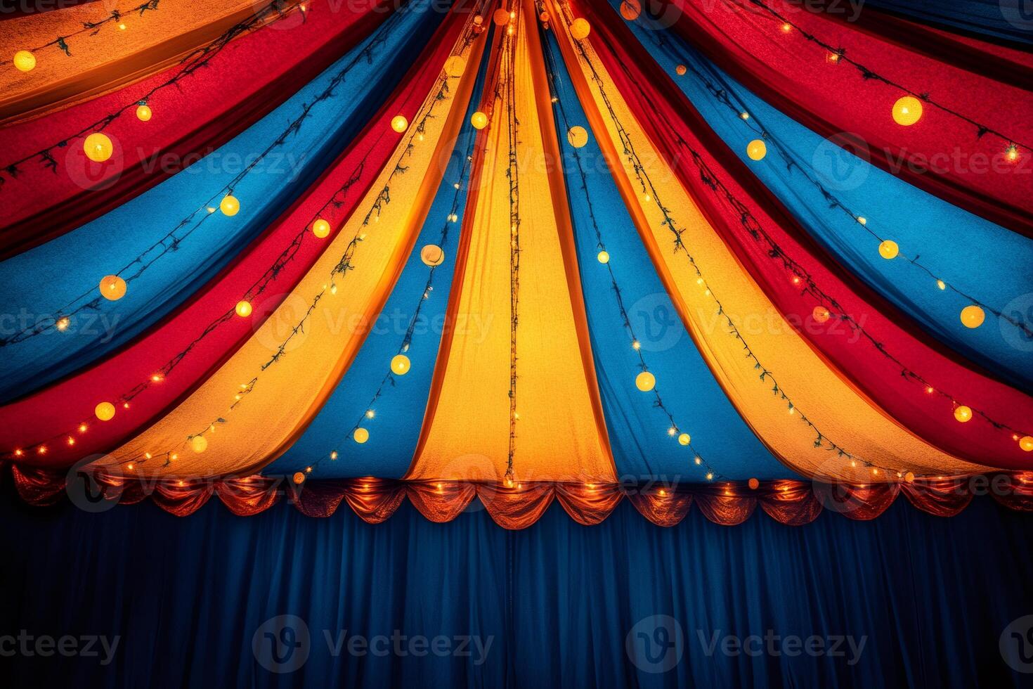 Colorful circus tent ceiling with lighting decorated for event photo