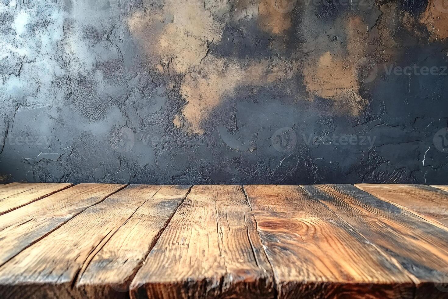 Empty wooden tabletop with rustic background for product placement photo
