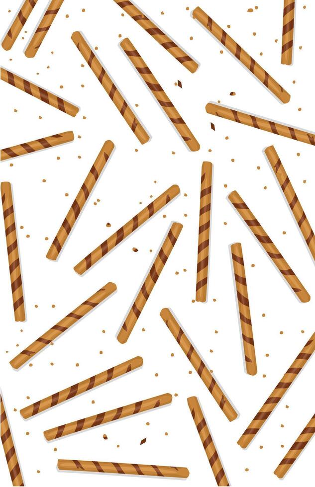 Crispy Chocolate flavored wafer roll background on white vector