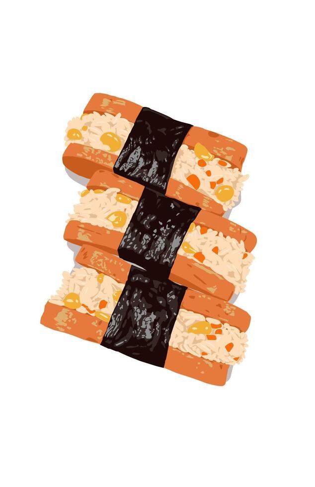 Delicious Japanese food Susi onigiri and seaweed issolated on white vector