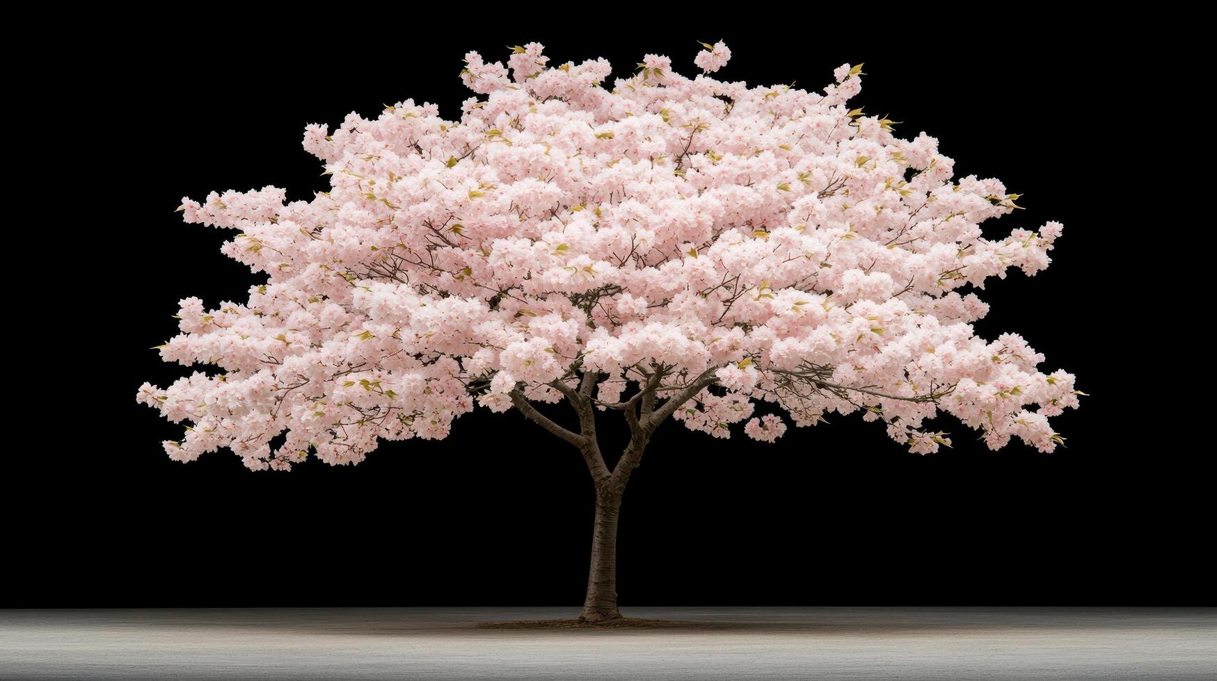 stunning cherry blossom tree with vibrant pink flowers against dark background photo