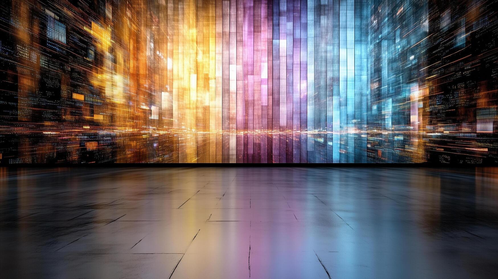 Vibrant abstract digital glitch art with colorful vertical lines photo