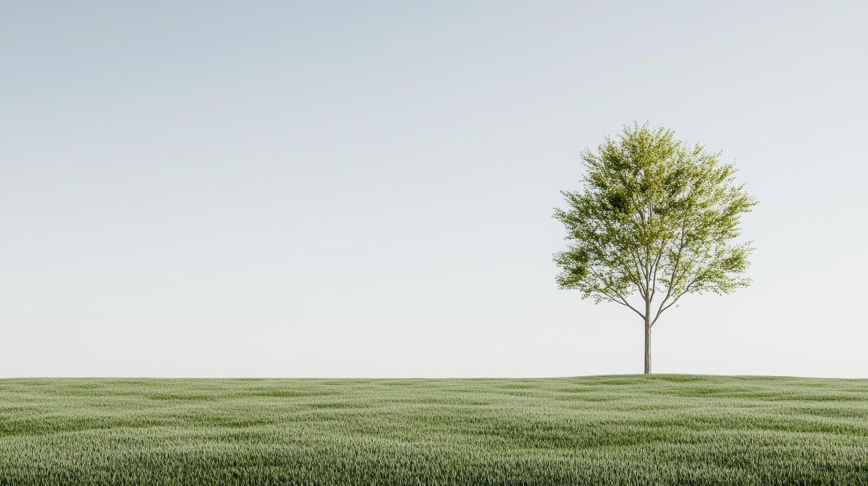 minimalist outdoor scene featuring single tree on green grass photo