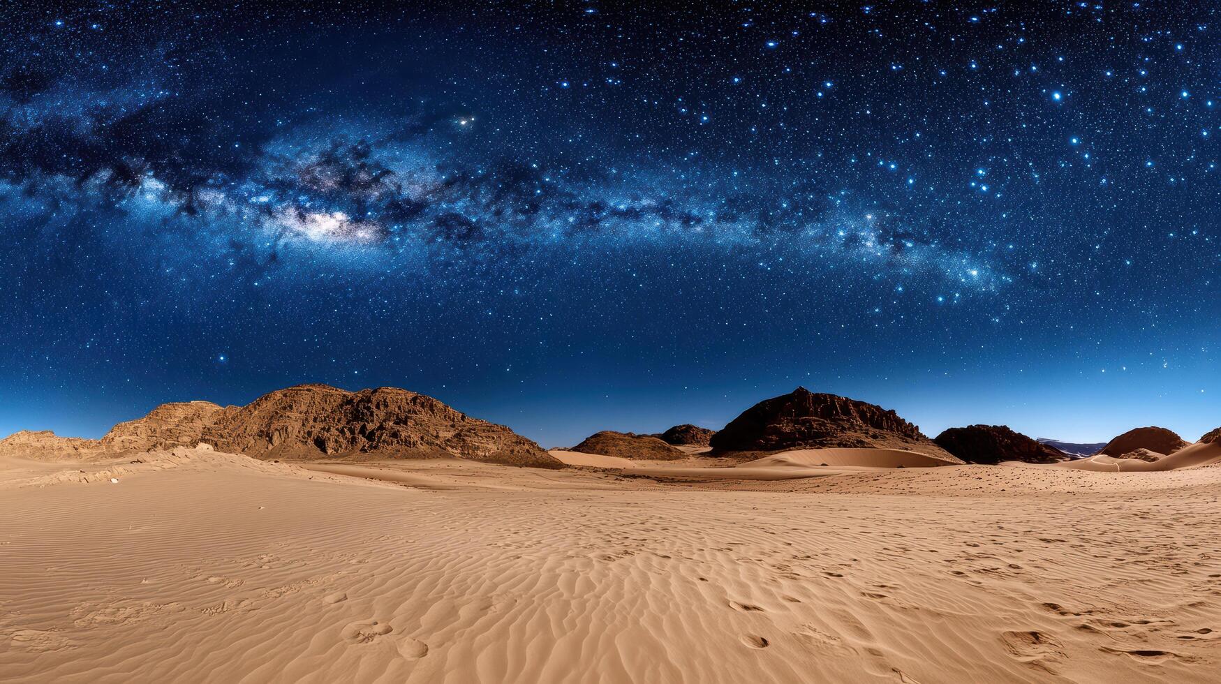 breathtaking view of Merzouga Desert under starry night sky, showcasing Milky Way photo